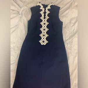 Navy dress with white detail